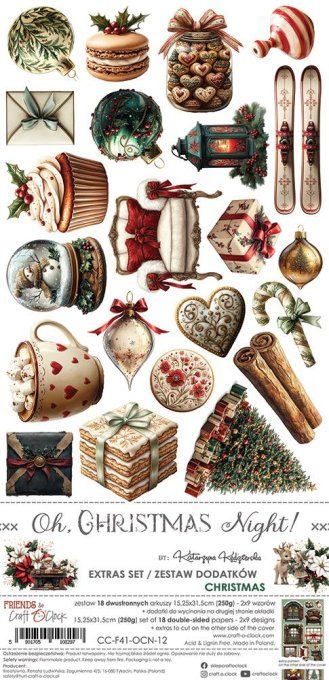 Ensemble de 18 feuilles, 15x30cm, collection : Oh christmas night, Craft O Clock, 250g 