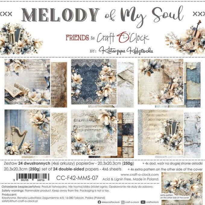 24 feuilles, 20x20cm, collection : Melody of my soul - Craft O Clock, 250g