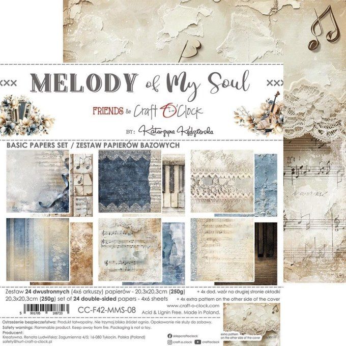 24 feuilles, 20x20cm, collection : Melody of my soul - Craft O Clock, 250g - Basic paper 