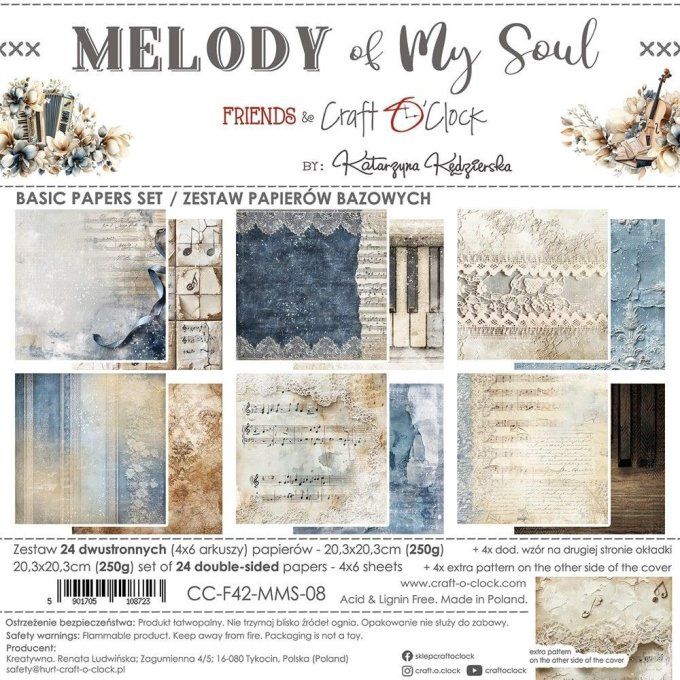 24 feuilles, 20x20cm, collection : Melody of my soul - Craft O Clock, 250g - Basic paper