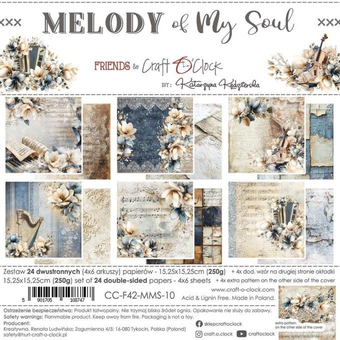 24 feuilles, 15x15cm, collection : Melody of my soul - Craft O Clock, 250g