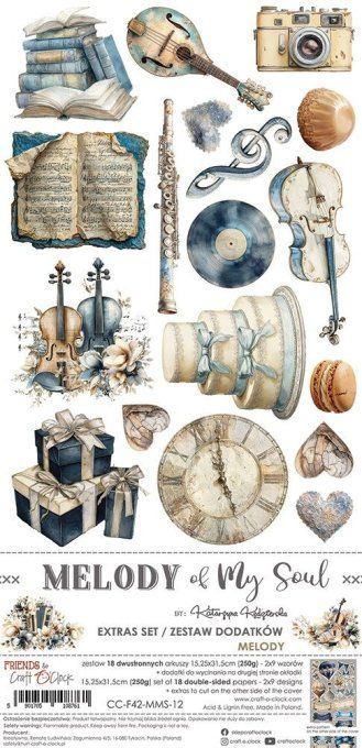 Ensemble de 18 feuilles, 15x30cm, collection : Melody of my soul, Craft O Clock, 250g