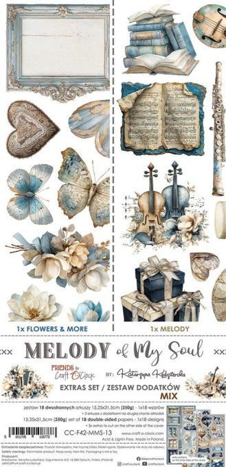Ensemble de 18 feuilles, 15x30cm, collection : Melody of my soul, Craft O Clock, 250g - Mix