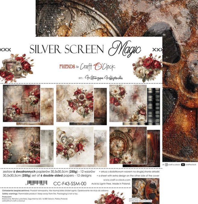 6 feuilles, 30x30cm, collection : Silver Screen Magic - Craft O Clock, 250g