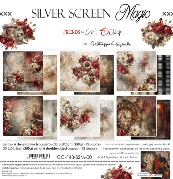 6 feuilles, 30x30cm, collection : Silver Screen Magic - Craft O Clock, 250g