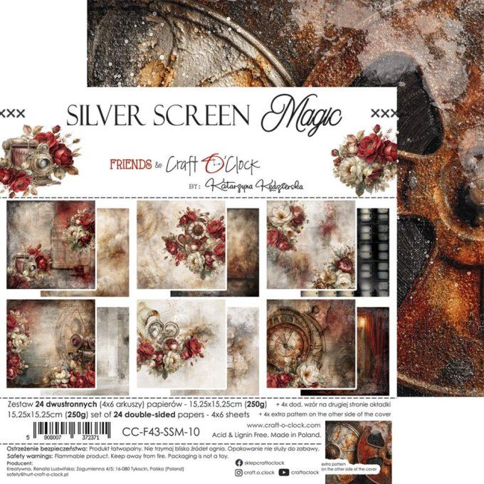 24 feuilles, 15x15cm, collection : Silver Screen Magic - Craft O Clock, 250g