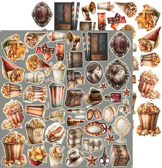 8 feuilles, 30x31cm, collection : Silver Screen Magic - Craft O Clock, 250g - Eléments à découper  