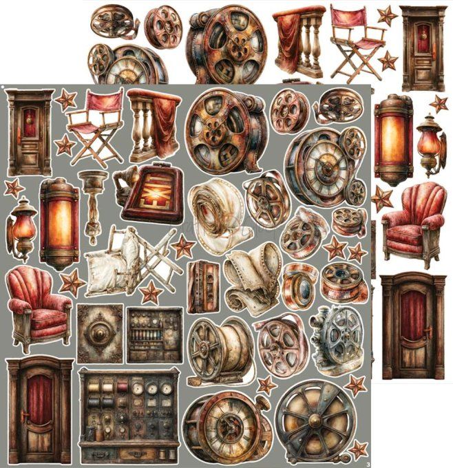 8 feuilles, 30x31cm, collection : Silver Screen Magic - Craft O Clock, 250g - Eléments à découper   