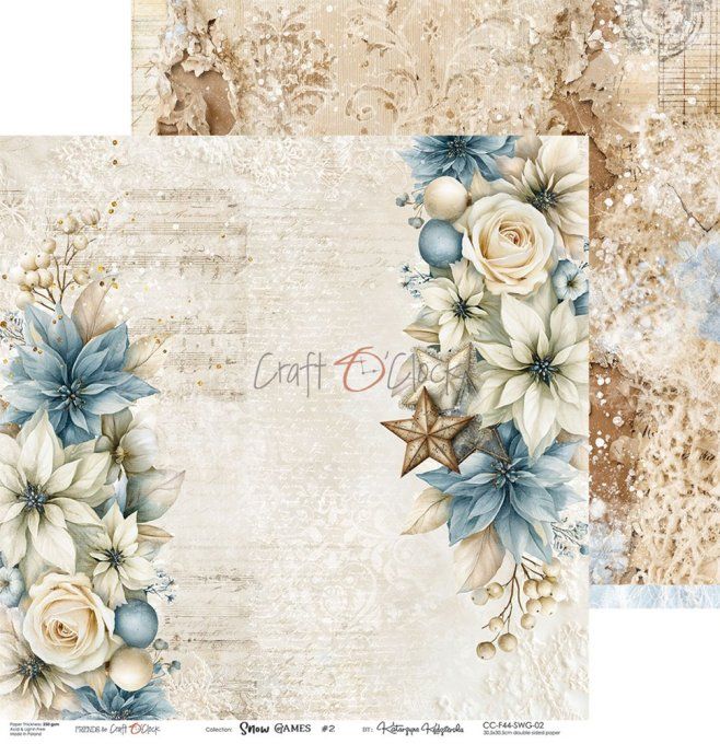 6 feuilles, 30x30cm, collection : Snow games - Craft O Clock, 250gsm