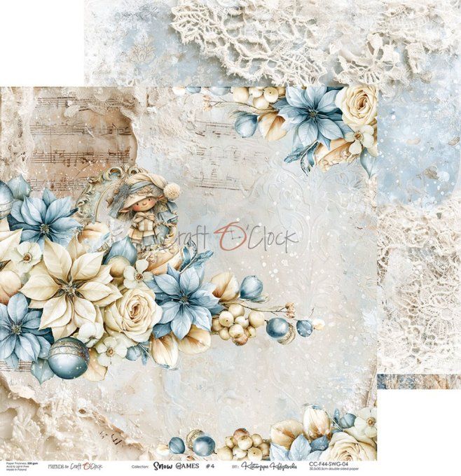 6 feuilles, 30x30cm, collection : Snow games - Craft O Clock, 250gsm