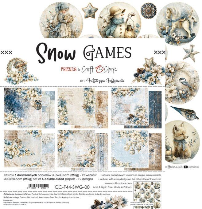 6 feuilles, 30x30cm, collection : Snow games - Craft O Clock, 250gsm