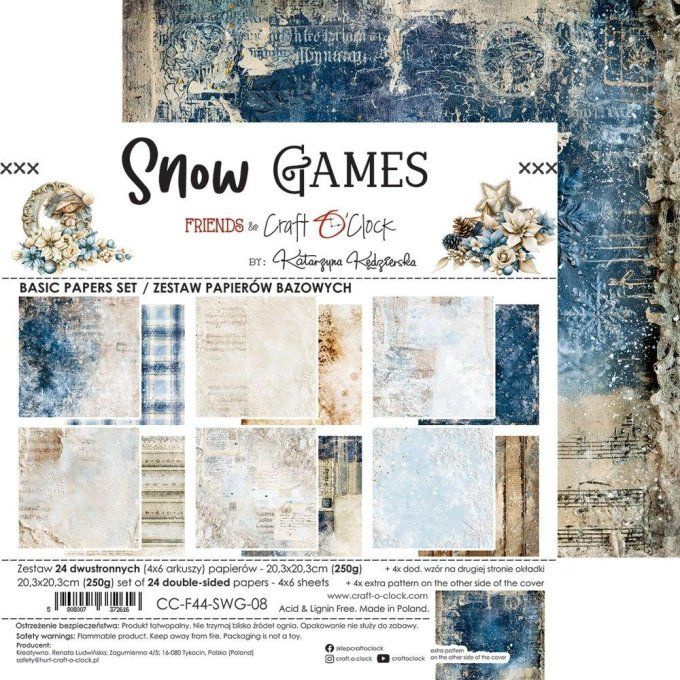 24 feuilles, 20x20cm, collection : Snow games - Craft O Clock, 250g