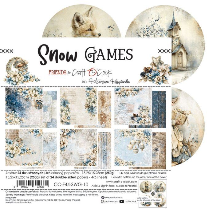 24 feuilles, 15x15cm, collection : Snow games - Craft O Clock, 250gsm 