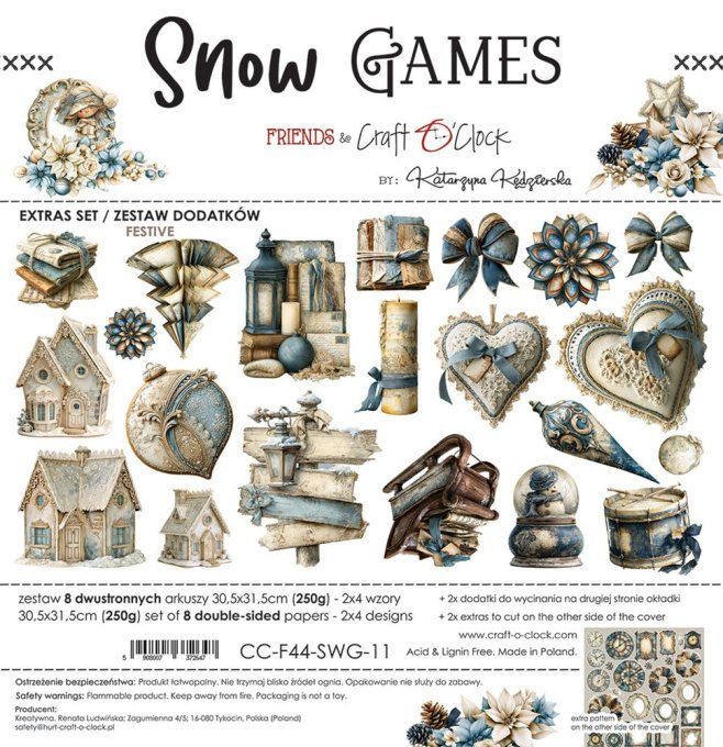 8 feuilles, 30x31cm, collection : Snow games - Craft O Clock, 250g - Eléments à découper