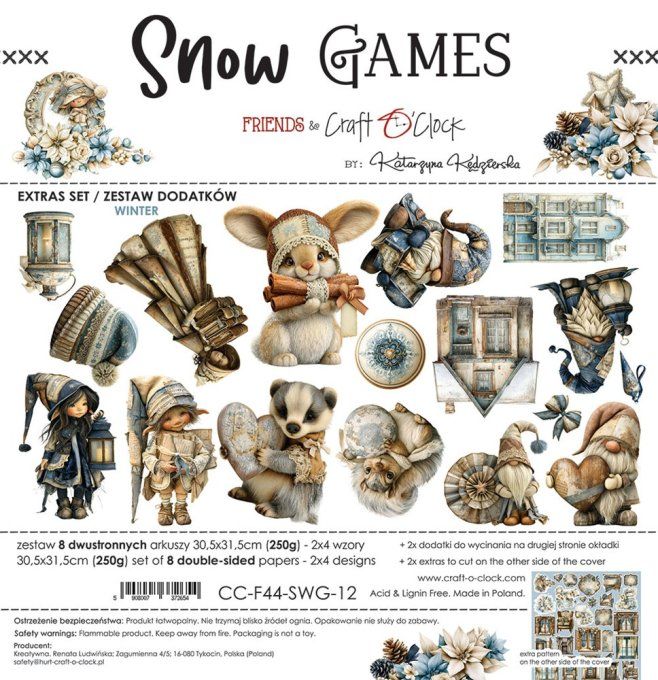 8 feuilles, 30x31cm, collection : Snow games - Craft O Clock, 250g - Eléments à découper