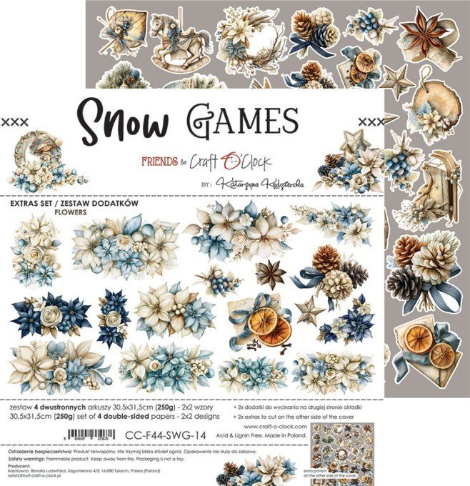 4 feuilles, 30x31cm, collection : Snow games - Craft O Clock, 250g - Flowers & More