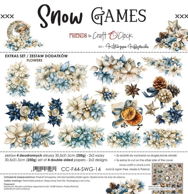 4 feuilles, 30x31cm, collection : Snow games - Craft O Clock, 250g - Flowers & More
