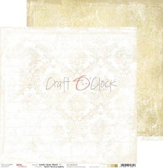 Ensemble de 6 feuilles, 30x30cm, white-beige mood - Craft O Clock  - motif recto verso - 250g