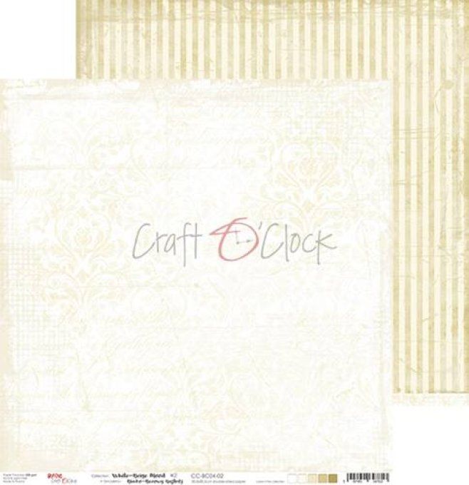 Ensemble de 6 feuilles, 30x30cm, white-beige mood - Craft O Clock  - motif recto verso - 250g