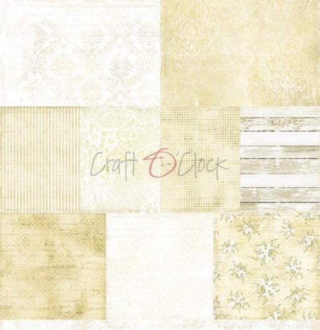 Ensemble de 6 feuilles, 30x30cm, white-beige mood - Craft O Clock  - motif recto verso - 250g