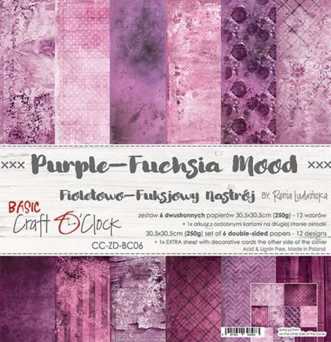 Ensemble de 6 feuilles, 30x30cm, collection : Purple-fuchsia mood - Craft O Clock