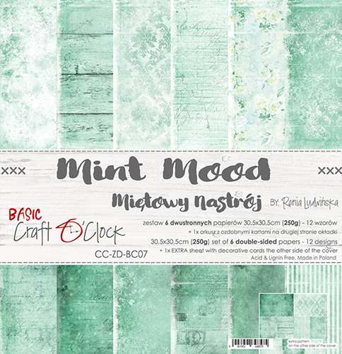 Ensemble de 6 feuilles, 30x30cm, collection : Mint mood - Craft O Clock