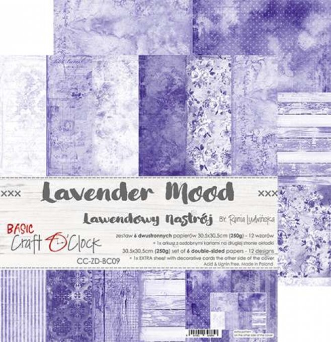 Ensemble de 6 feuilles, 30x30cm, collection : Lavender mood - Craft O Clock