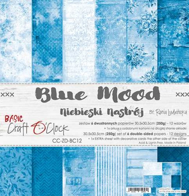 Ensemble de 6 feuilles, 30x30cm, Blue mood - Craft O Clock  - motif recto verso - 250g
