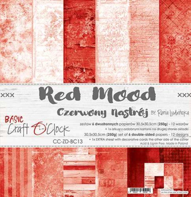 Ensemble de 6 feuilles, 30x30cm, red mood - Craft O Clock  - motif recto verso - 250g 