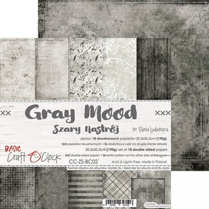 Ensemble de 18 feuilles, 20x20cm, collection : Gray mood - Craft O Clock