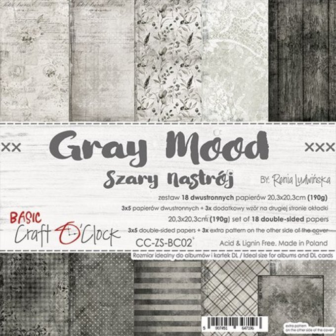 Ensemble de 18 feuilles, 20x20cm, collection : Gray mood - Craft O Clock