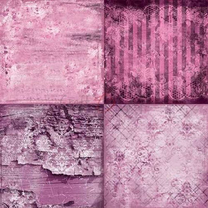 Ensemble de 24 feuilles, 20x20cm, collection : Purple-fuchsia mood - Craft O Clock 