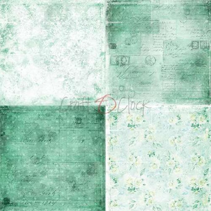 Ensemble de 24 feuilles, 20x20cm, collection : MINT mood - Craft O Clock 