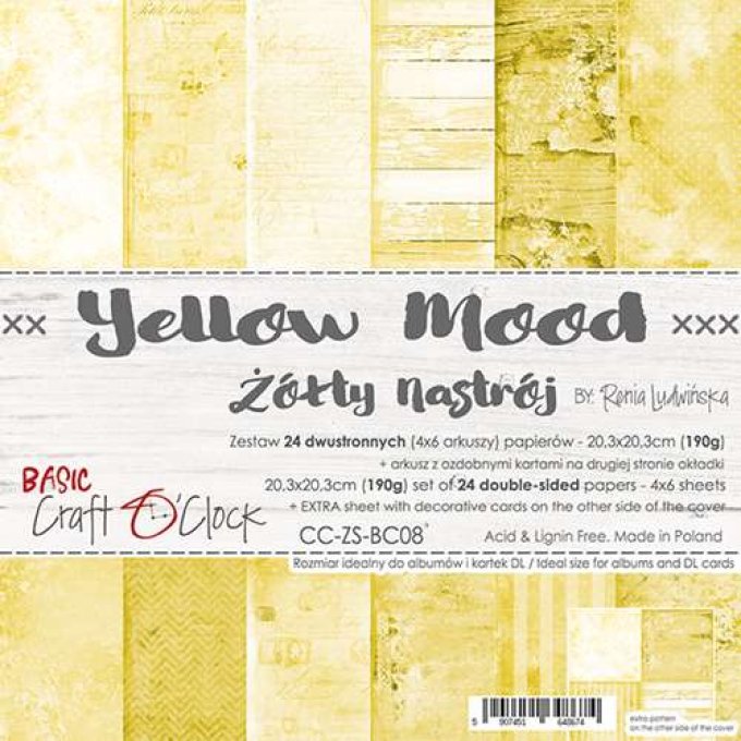 Ensemble de 24 feuilles, 20x20cm, collection : Yellow mood - Craft O Clock
