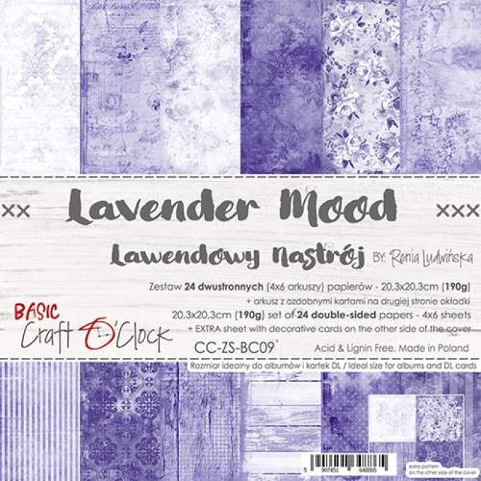 Ensemble de 24 feuilles, 20x20cm, collection : Lavender mood - Craft O Clock