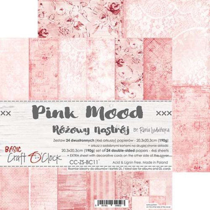 Ensemble de 24 feuilles, 20x20cm, collection : Pink mood - Craft O Clock