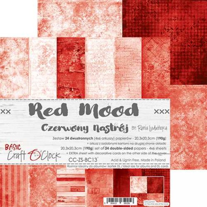 Ensemble de 24 feuilles, 20x20cm, Red mood - Craft O Clock  - motif recto verso - 190g