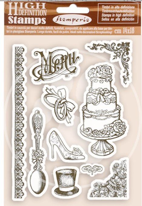 10 Tampons caoutchouc, Wedding, Stamperia - dimension de la planche 14x18cm