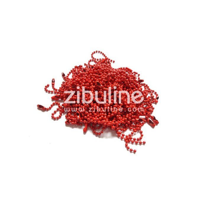 Chaînette à billes en métal couleur : rouge mat, longueur 10cm, à l'unité