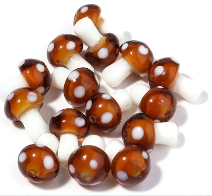 Perle en verre , Lampwork, forma champignon , couleur marron, vendue à l'unité