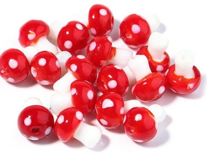 Perle en verre , Lampwork, forma champignon , couleur rouge, vendue à l'unité