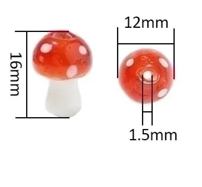 Perle en verre , Lampwork, forma champignon , couleur rouge, vendue à l'unité