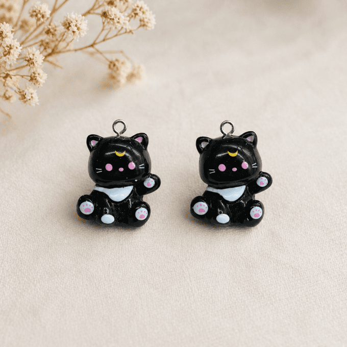 Breloque, chat - noir, dimension : 2.3x1.7cm environ , à l'unité