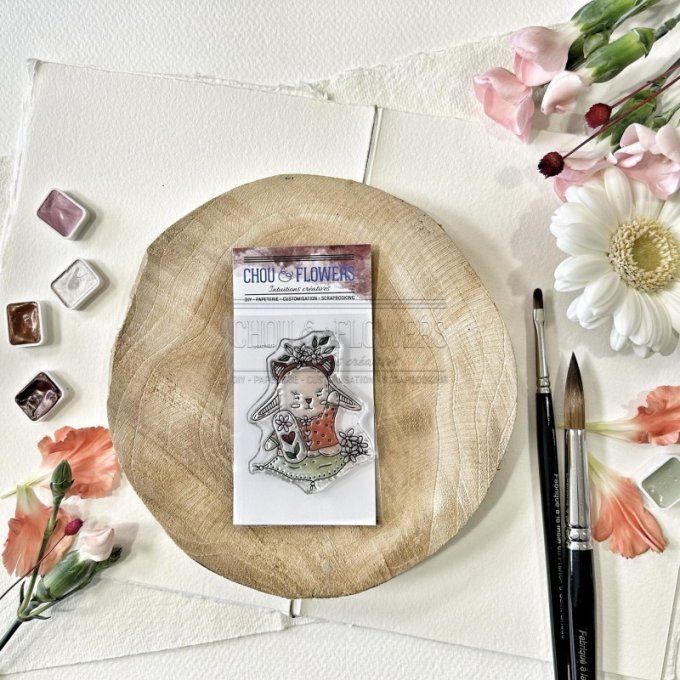 Tampon clear - Chou & Flowers - Doudou, porte-bonheur - Dimension de la planche : 7.5x5cm env. 
