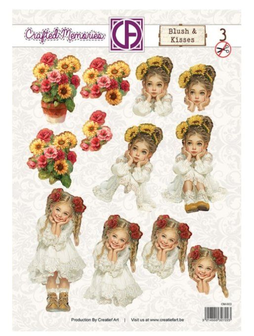 Die-cuts prédécoupés sur une feuille A4 - Blush and kisses - 3D