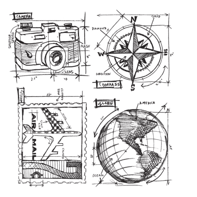 4 Tampons cling/caoutchouc - Stampers anonymous, Travel blueprint