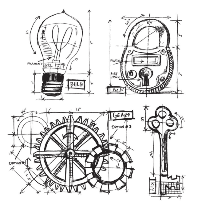 4 Tampons cling/caoutchouc - Stampers anonymous, Industrial blueprint