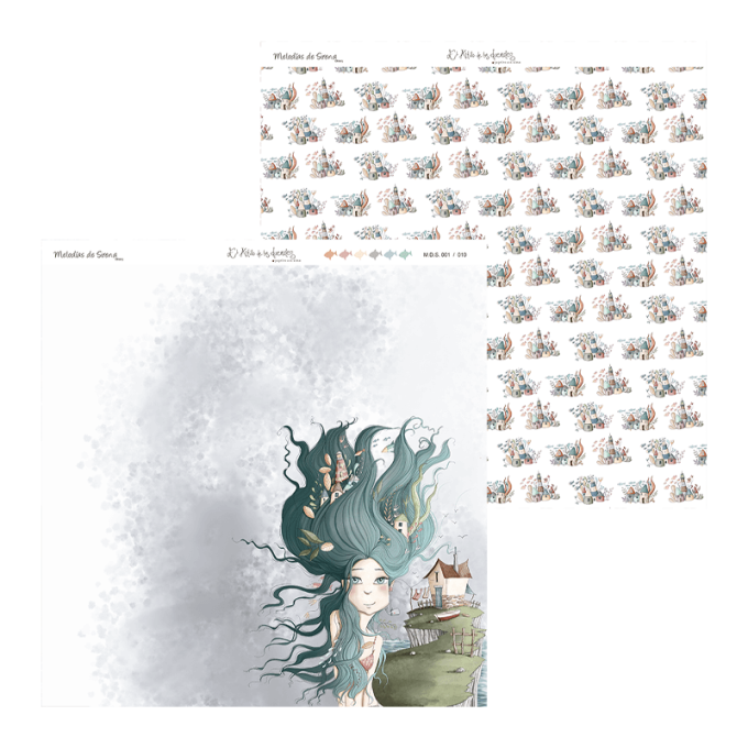 Ensemble de 10 feuilles motif recto verso, 30.5x32cm - Melodias de Sirenas