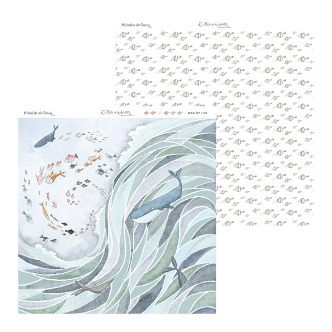 Ensemble de 10 feuilles motif recto verso, 30.5x32cm - Melodias de Sirenas