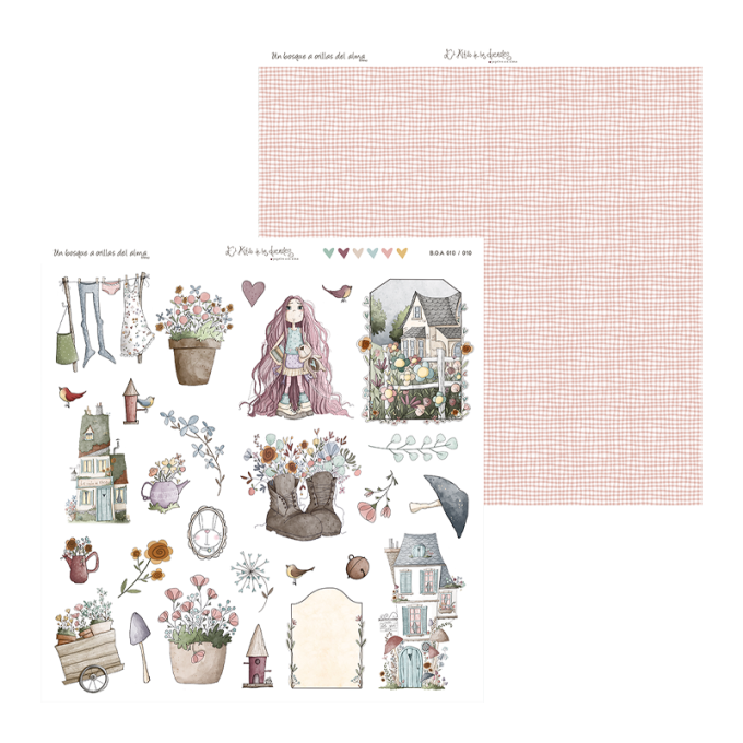 Ensemble de 10 feuilles motif recto verso, 30.5x32cm - Un bosque a orillas del alma